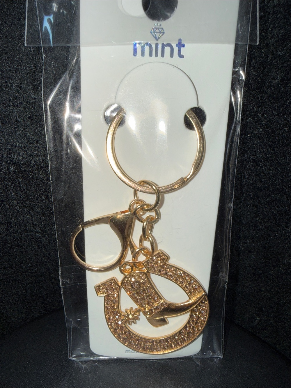 Mint Gold Crystal Horseshoe & Shoe Key Ring